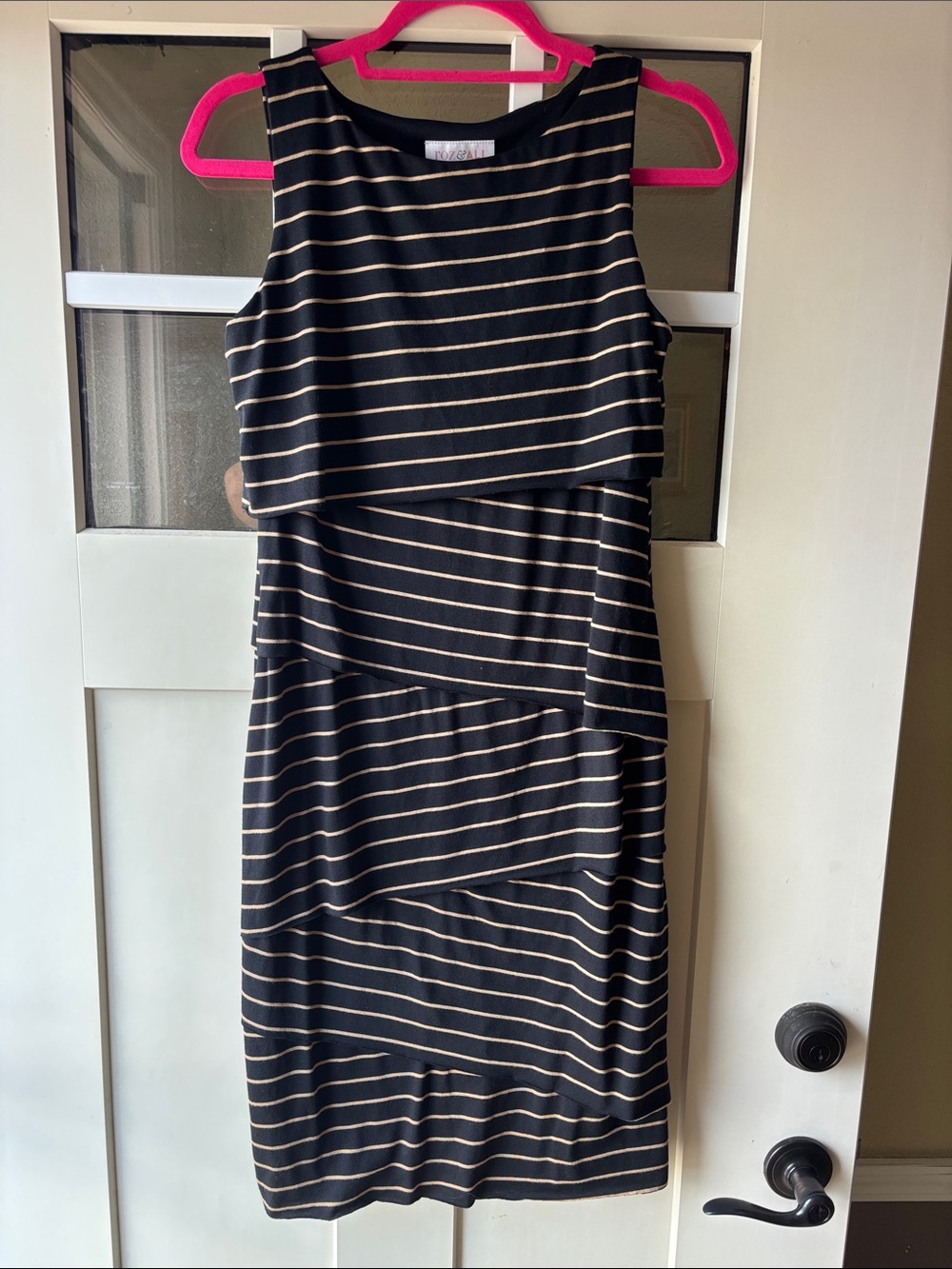 Roz & Ali Black and Tan Striped Layered Midi Dress